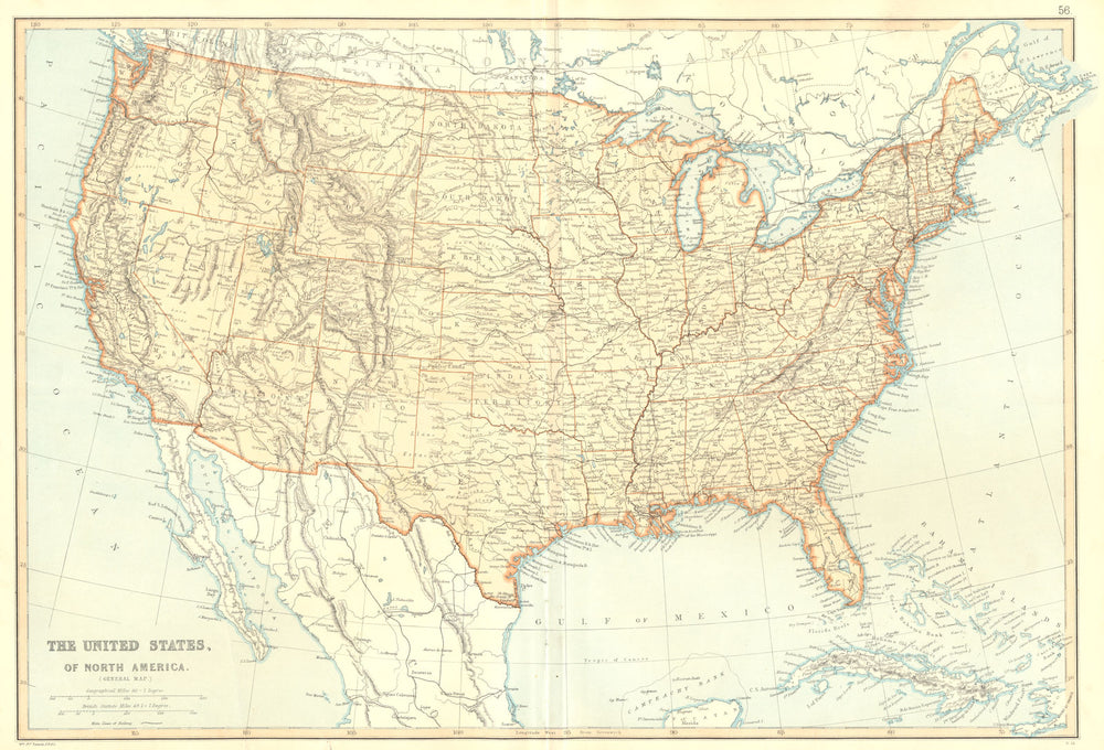 UNITED STATES. USA general map.Railways. BLACKIE 1893 old antique chart