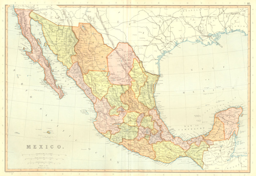 MEXICO. showing states & railways. BLACKIE 1893 old antique map plan chart