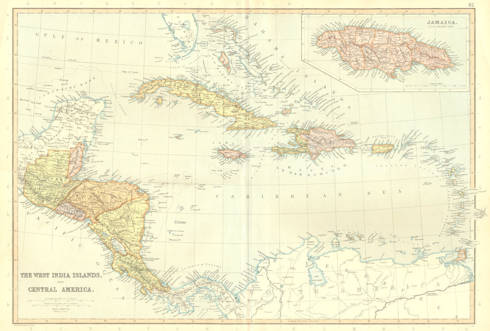 CARIBBEAN & CENTRAL AMERICA. West Indies Bahamas. Jamaica. BLACKIE 1893 map