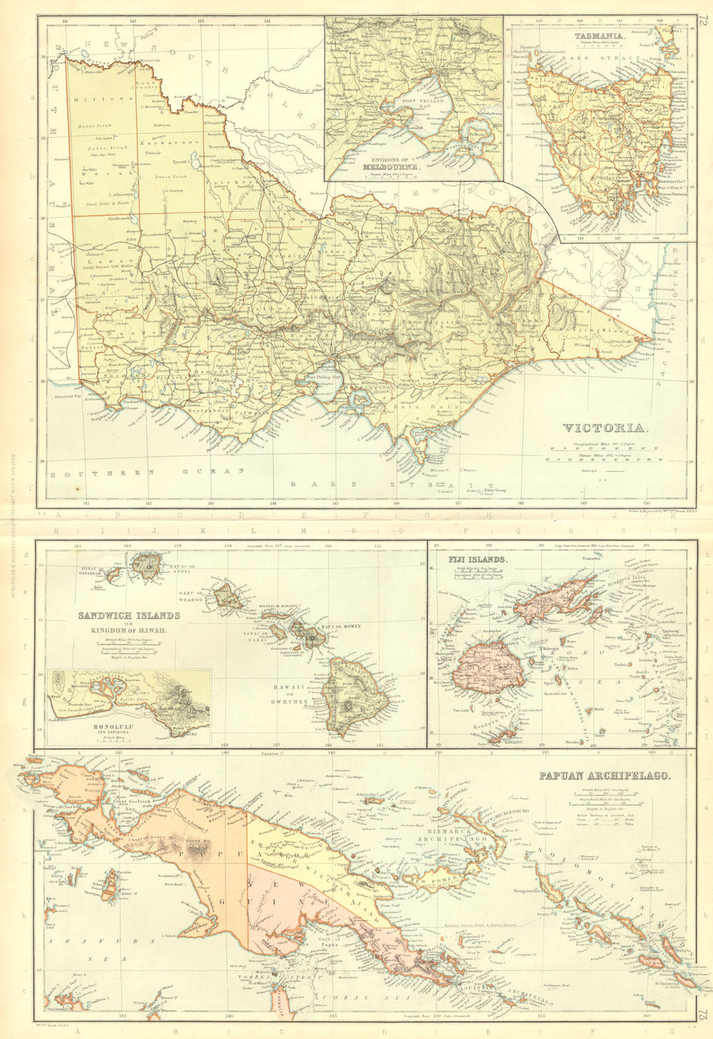 VICTORIA & TASMANIA. Australia. Inset Melbourne environs. BLACKIE 1893 old map