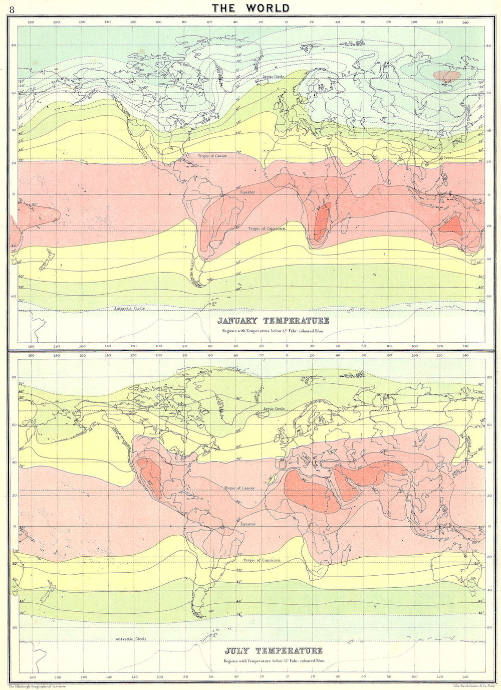 WORLD. Temperature;  1900 old antique vintage map plan chart