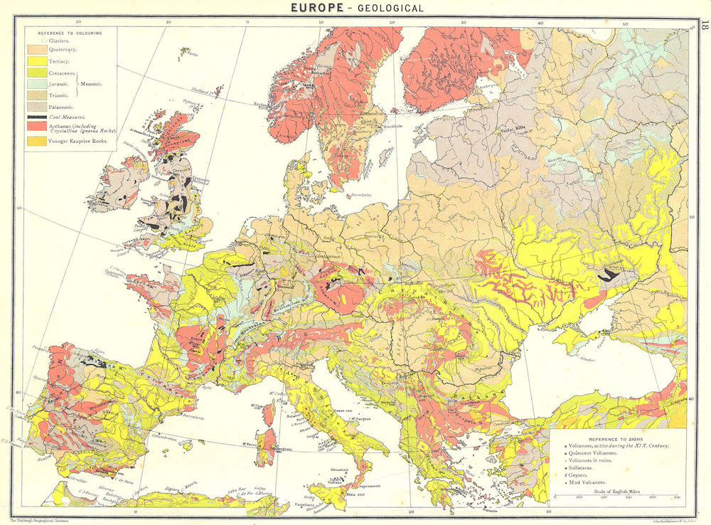 EUROPE. Geological 1900 old antique vintage map plan chart