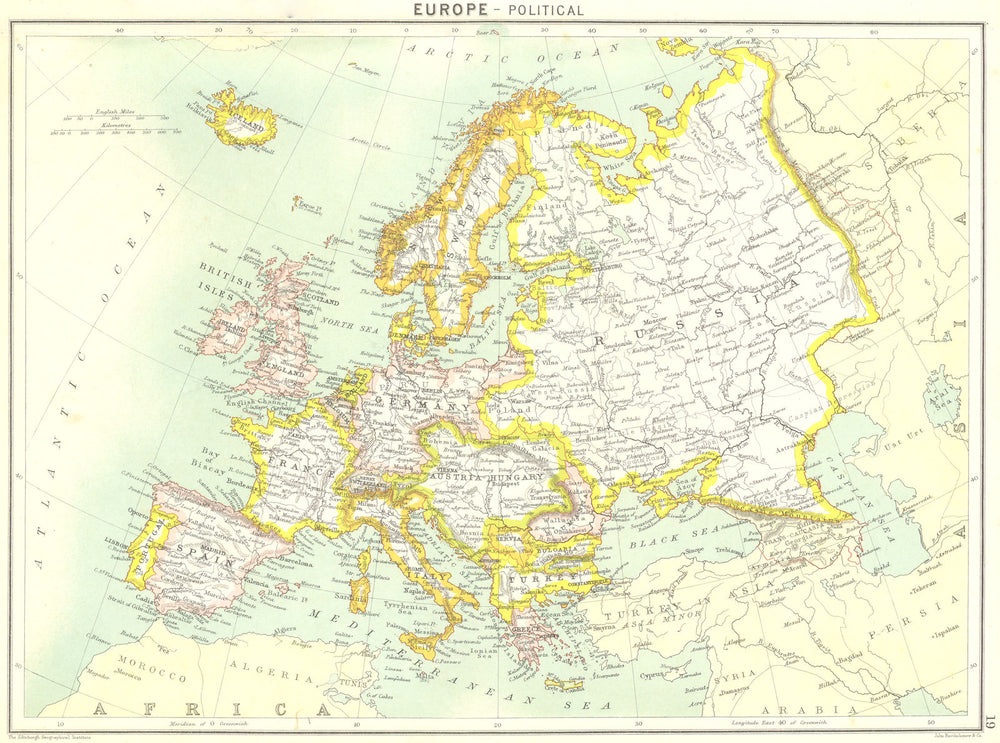 EUROPE. Political 1900 old antique vintage map plan chart