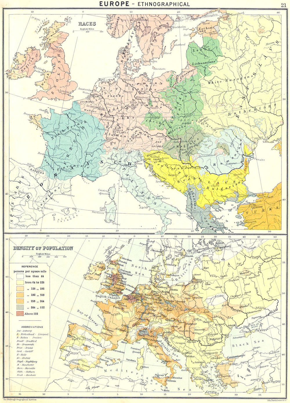 EUROPE. Ethnographical; Density of population 1900 old antique map plan chart