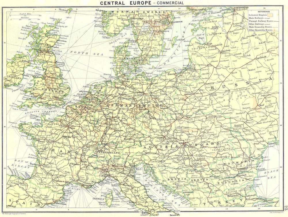 EUROPE. Central-Commercial 1900 old antique vintage map plan chart