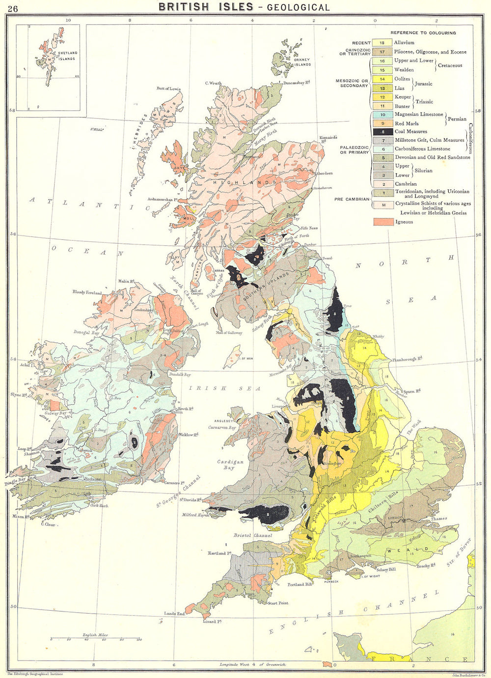 BRITISH ISLES. Geological 1900 old antique vintage map plan chart
