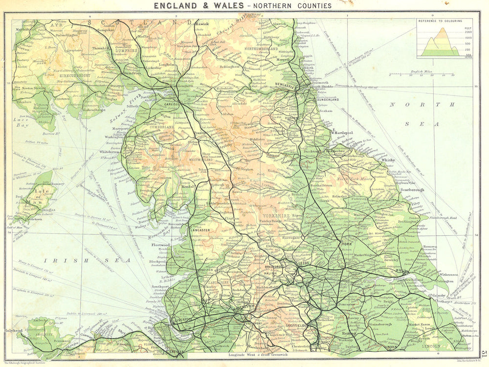 ENGLAND. England Wales-North 1900 old antique vintage map plan chart