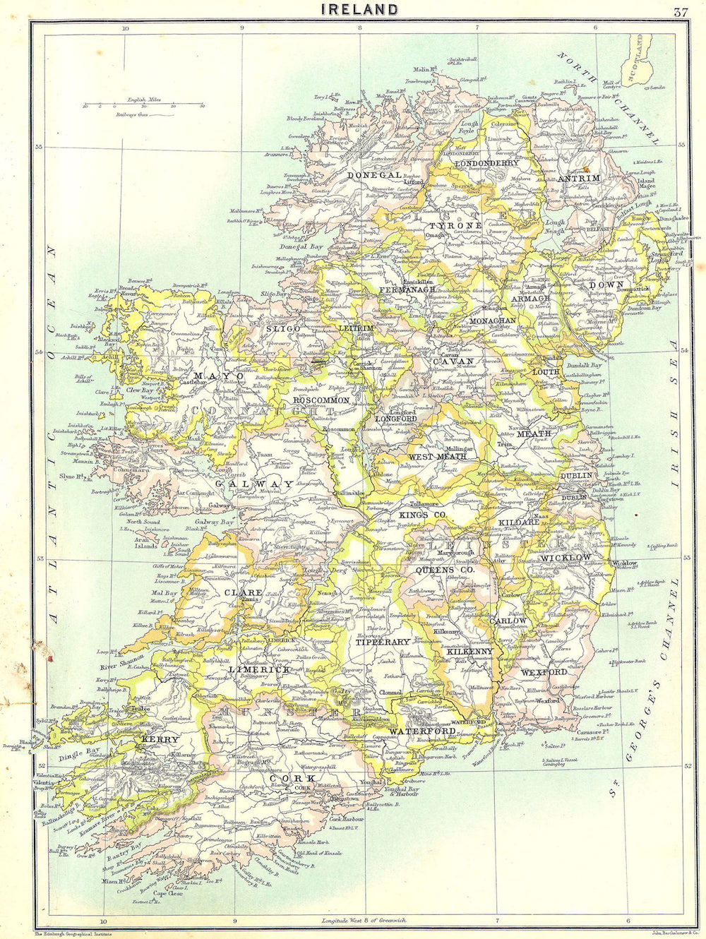 IRELAND. Ireland 1900 old antique vintage map plan chart