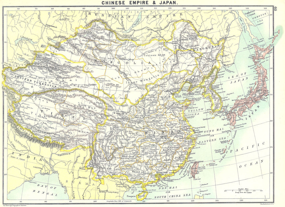 JAPAN. & China 1900 old antique vintage map plan chart