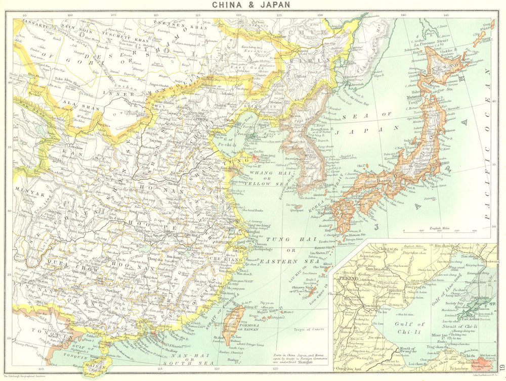 CHINA. & Japan; Gulf of Chi-li 1900 old antique vintage map plan chart