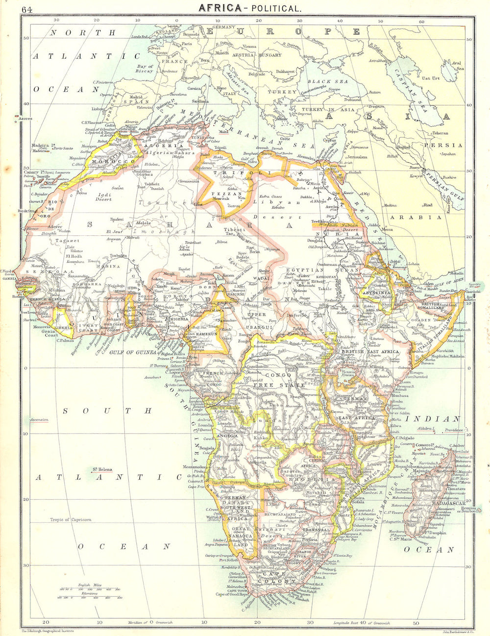 AFRICA. Political 1900 old antique vintage map plan chart