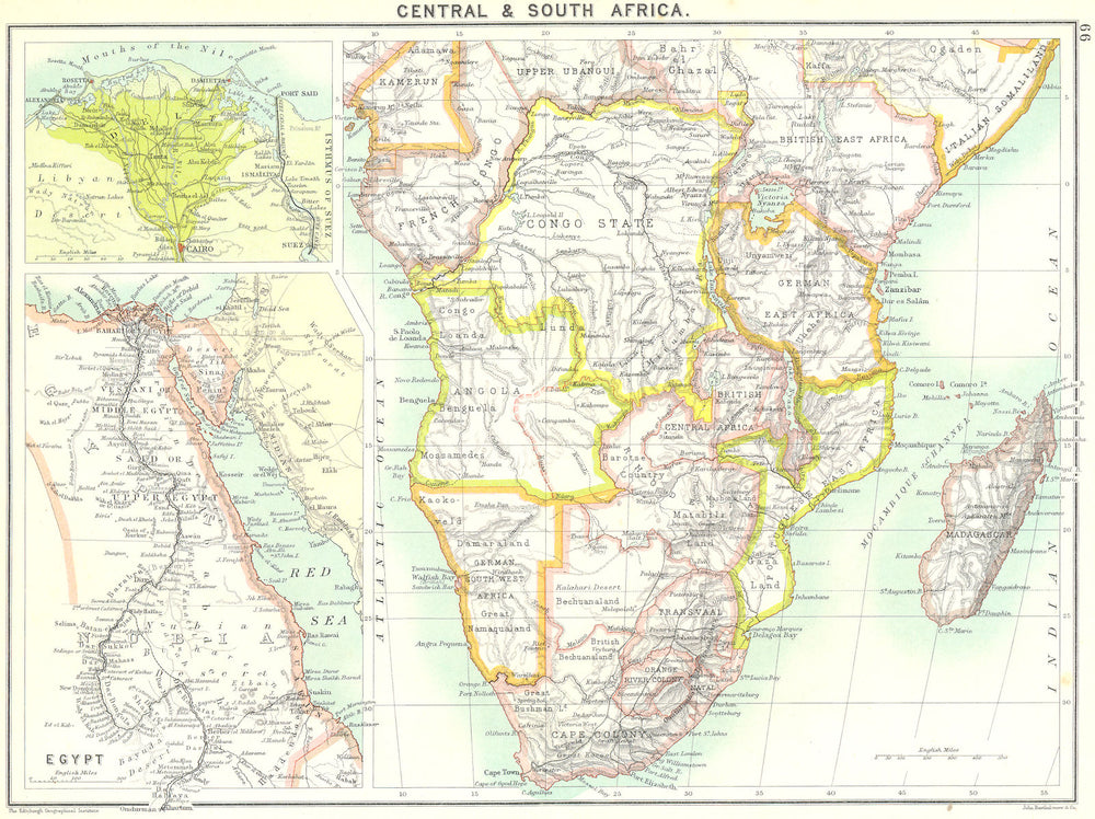 SOUTH AFRICA. Central &; Cairo; Egypt 1900 old antique vintage map plan chart