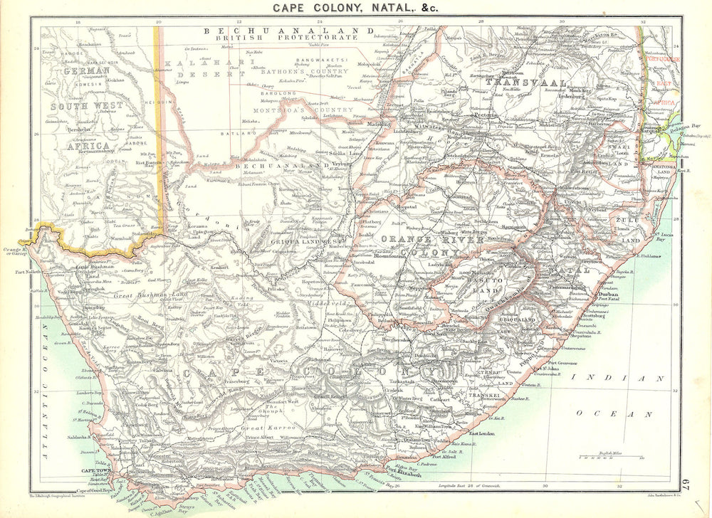 SOUTH AFRICA. Cape Colony, Natal 1900 old antique vintage map plan chart