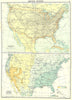 USA. US. Railways; Annual Rainfall 1900 old antique vintage map plan chart