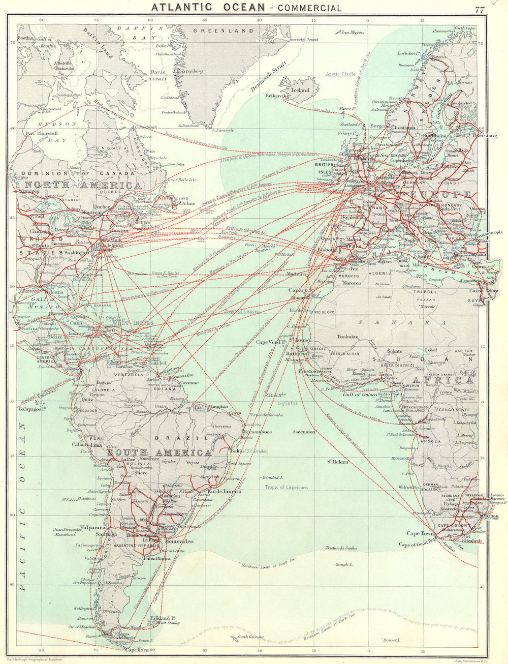 ATLANTIC. Ocean-Commercial 1900 old antique vintage map plan chart