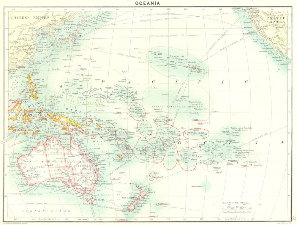 AUSTRALASIA. Oceania Pacific Polynesia  1900 old antique map plan chart