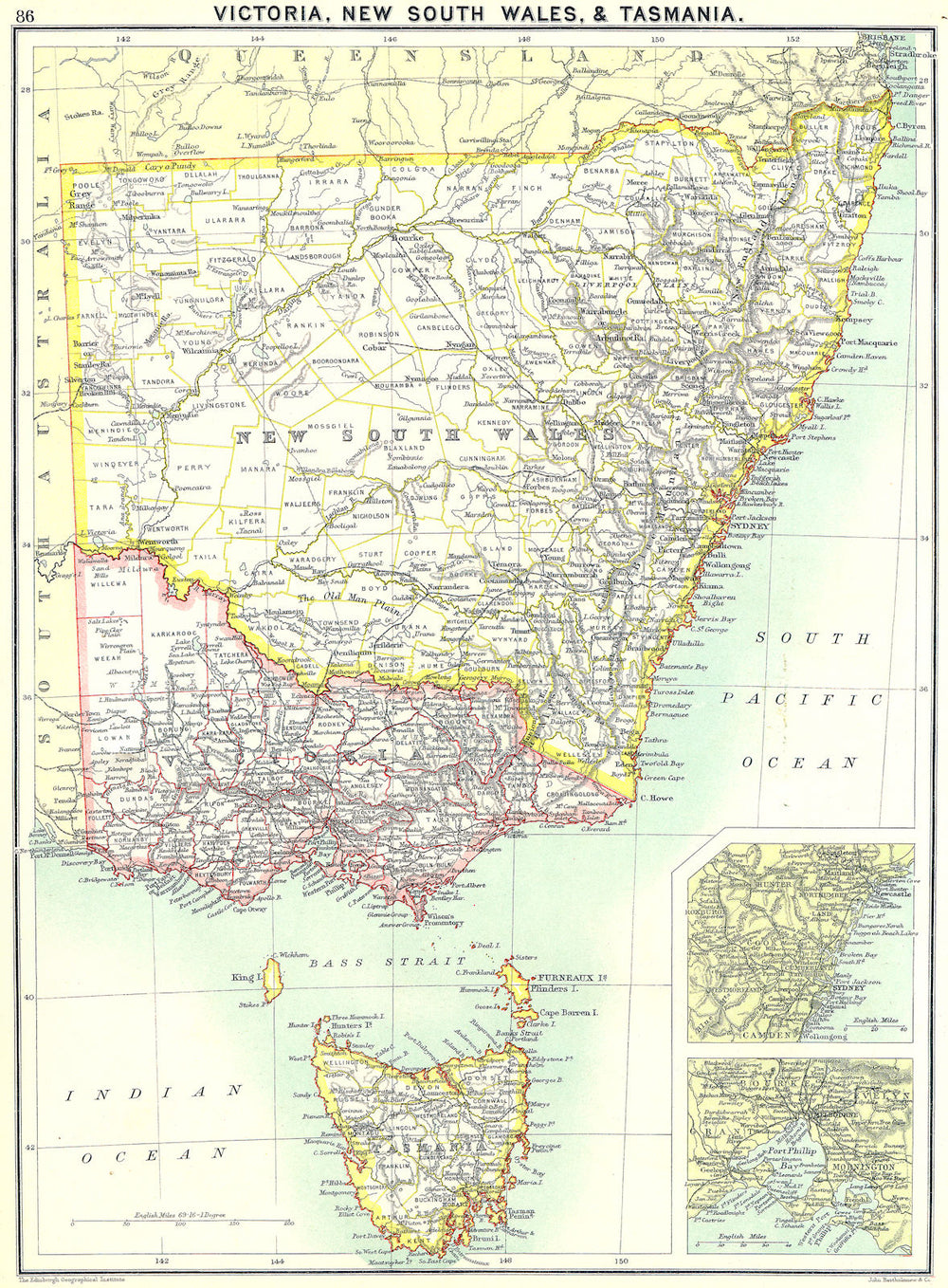 NSW. Victoria & Tasmania; Sydney; Mornington 1900 old antique map plan chart