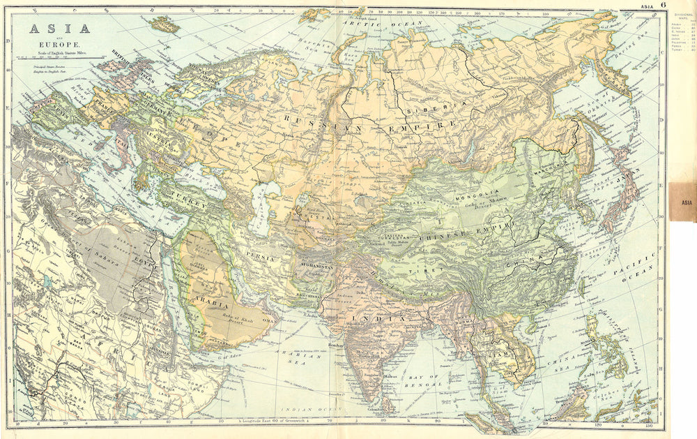 ASIA. & Europe 1905 old antique vintage map plan chart