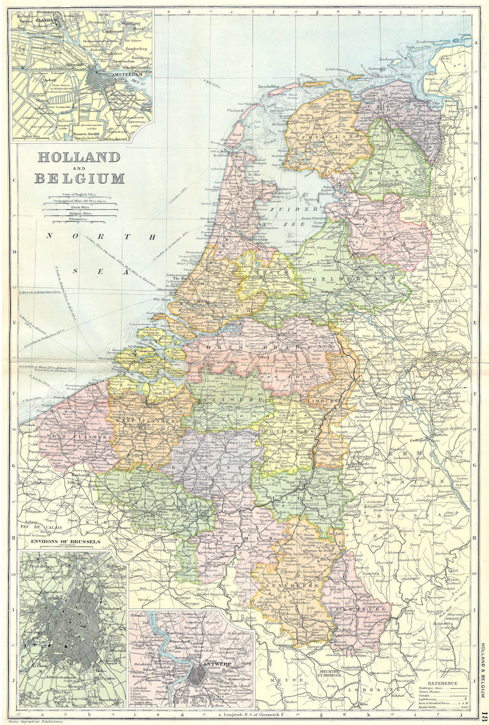NETHERLANDS. Belgium; Amsterdam; Brussels; Antwerp 1905 old antique map chart