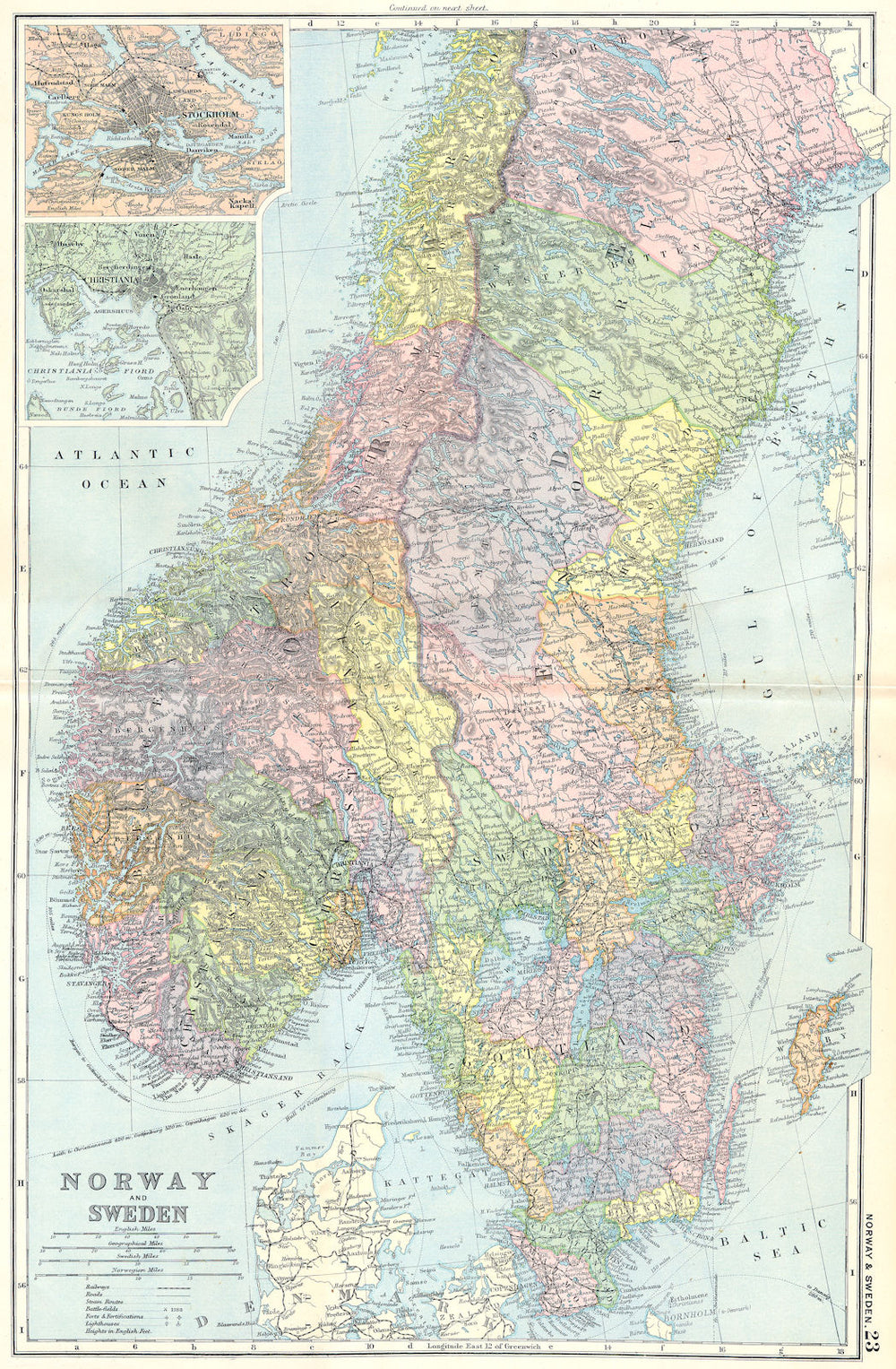 SCANDINAVIA. Norway & Sweden; Stockholm; Oslo 1905 old antique map plan chart