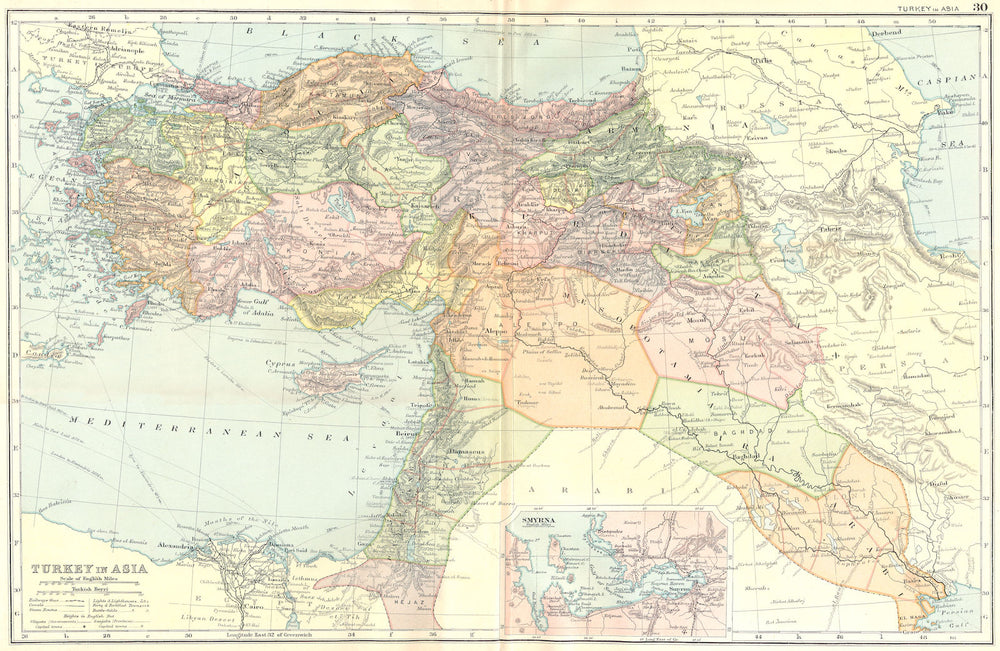 TURKEY. In Asia; Smyrna 1905 old antique vintage map plan chart