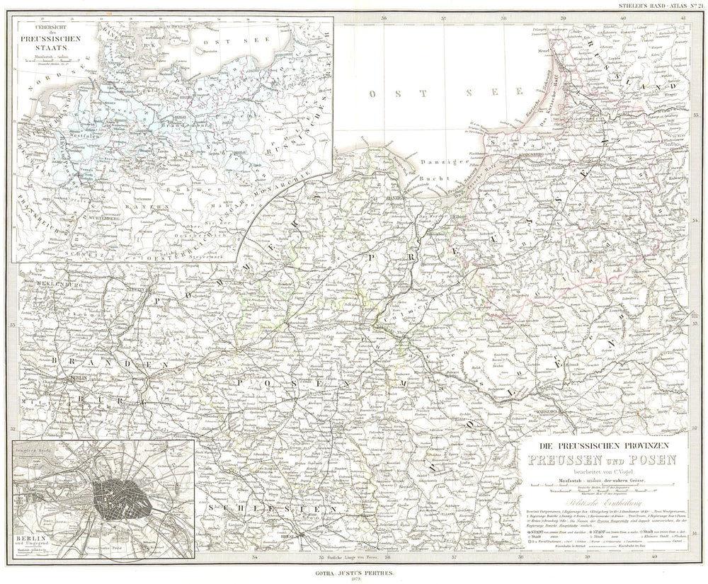 POLAND. Preussen Posen; Berlin Prussia 1879 old antique vintage map plan chart