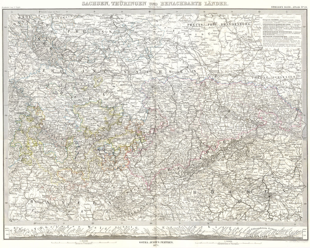GERMANY. Sachsen, Thuringen Benachbarte Lander 1879 old antique map plan chart