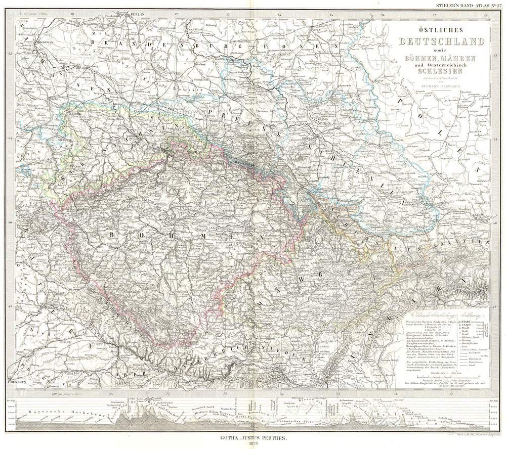 CZECH SLOVAKIA. Böhmen, Mähren Schlesien 1879 old antique map plan chart
