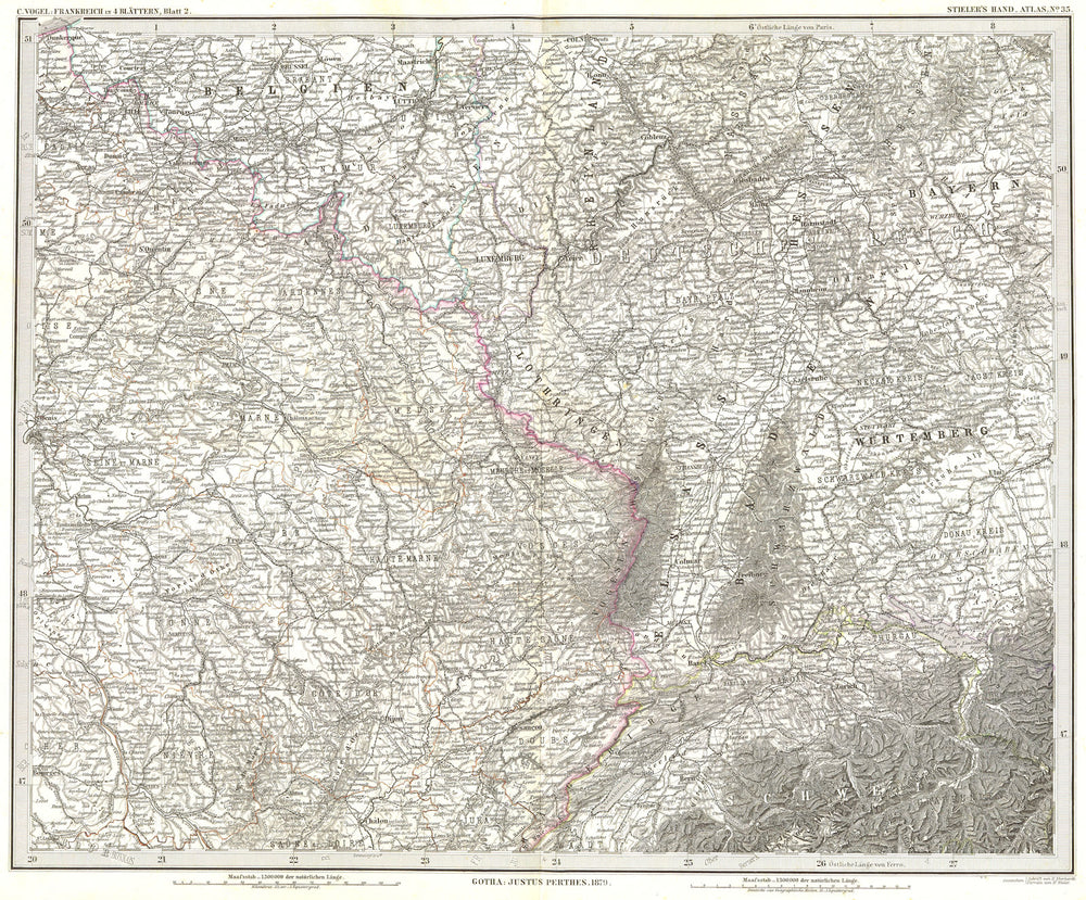 FRANCE. Frankreich NE Wurtemberg 1879 old antique vintage map plan chart