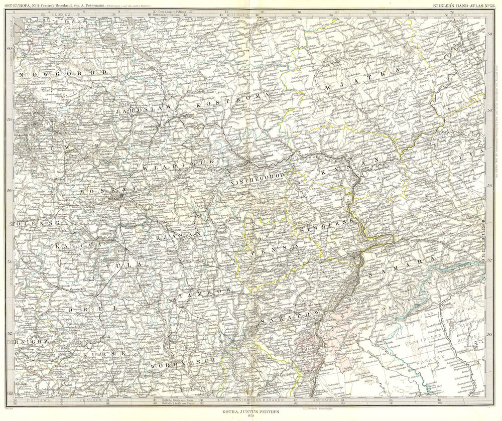 RUSSLAND. Ost-Europa, Central-Russia 1879 old antique vintage map plan chart