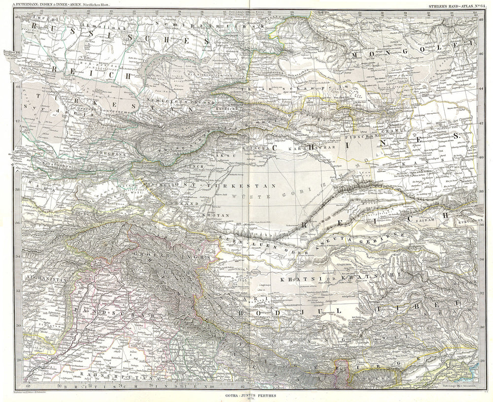 TIBET. Turkestan China Russia Inner-Asien 1879 old antique map plan chart