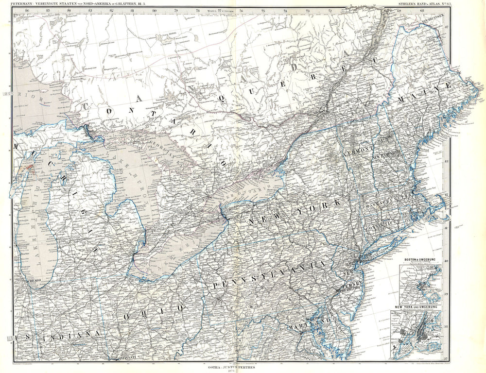 USA. Boston; New York New England Pennsylvania 1879 old antique map plan chart