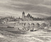 SPAIN. Salamanca. The town and Roman Bridge 1881 old antique print picture