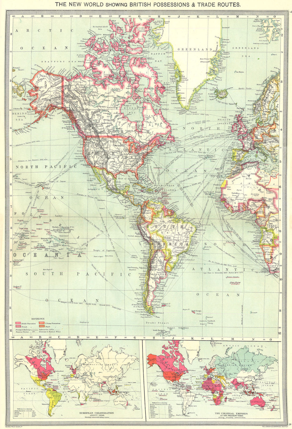 AMERICAS. British colonies trade routes; European Colonization 1907 old map