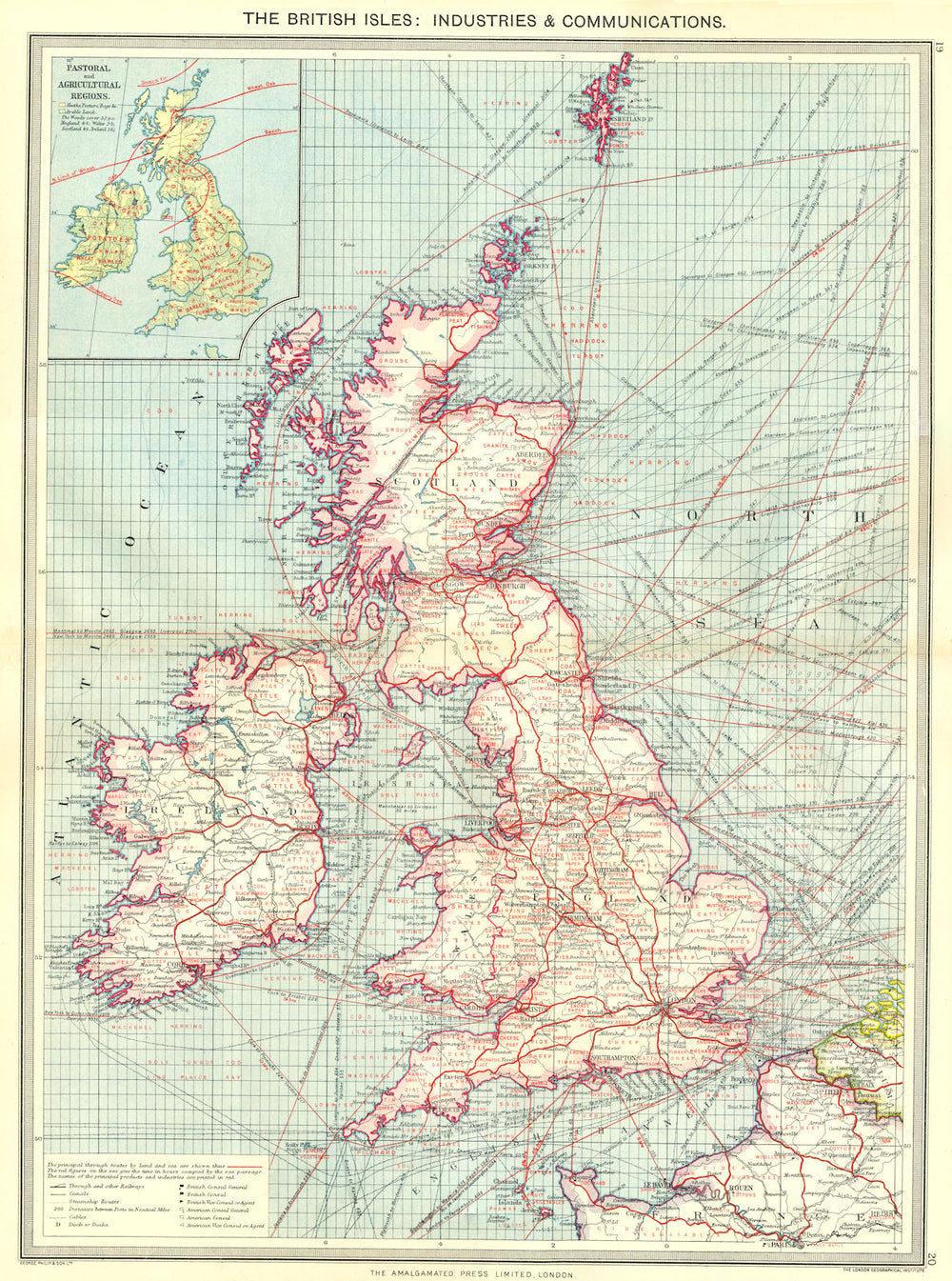 BRITISH ISLES. Industry & Communication; Pastoral & agricultural 1907 old map