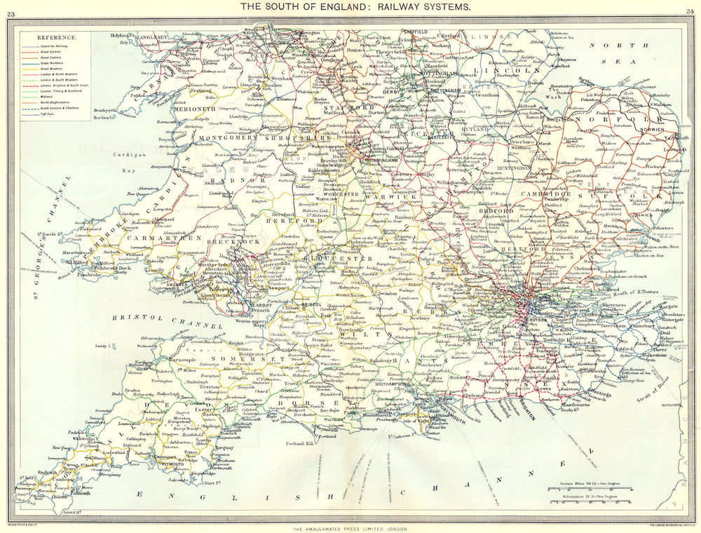 ENGLAND. The South of England. Railway systems 1907 old antique map plan chart