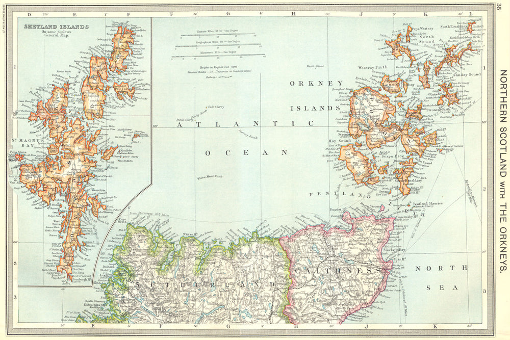 SCOTLAND. Northern with Orkneys; map of Shetland Islands 1907 old antique