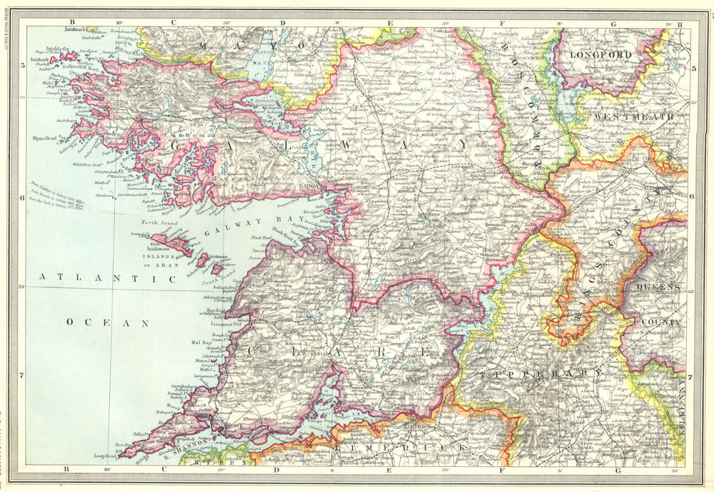 IRELAND. Galway and the West of Ireland 1907 old antique map plan chart