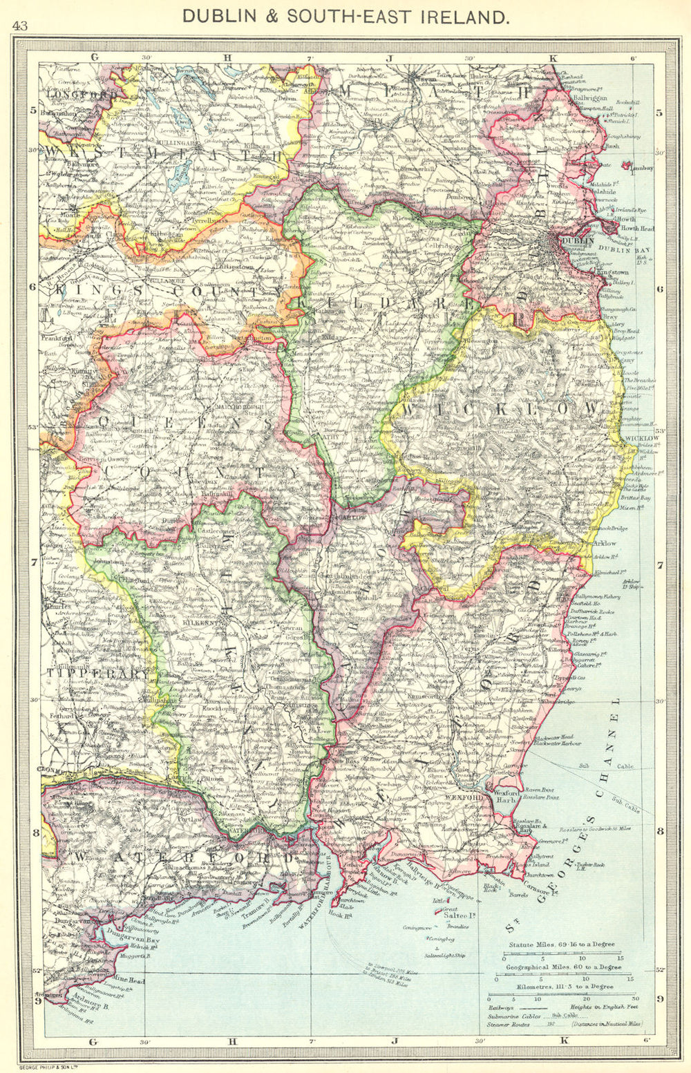 IRELAND. Dublin and South-East Ireland 1907 old antique vintage map plan chart