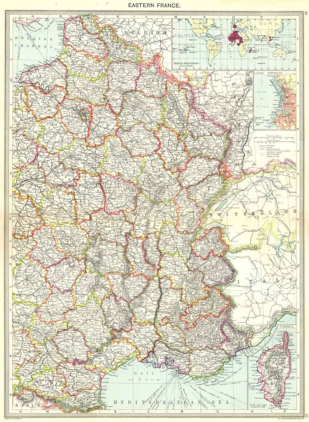 FRANCE. Eastern; maps of French Possessions; Marseilles; Corsica 1907 old