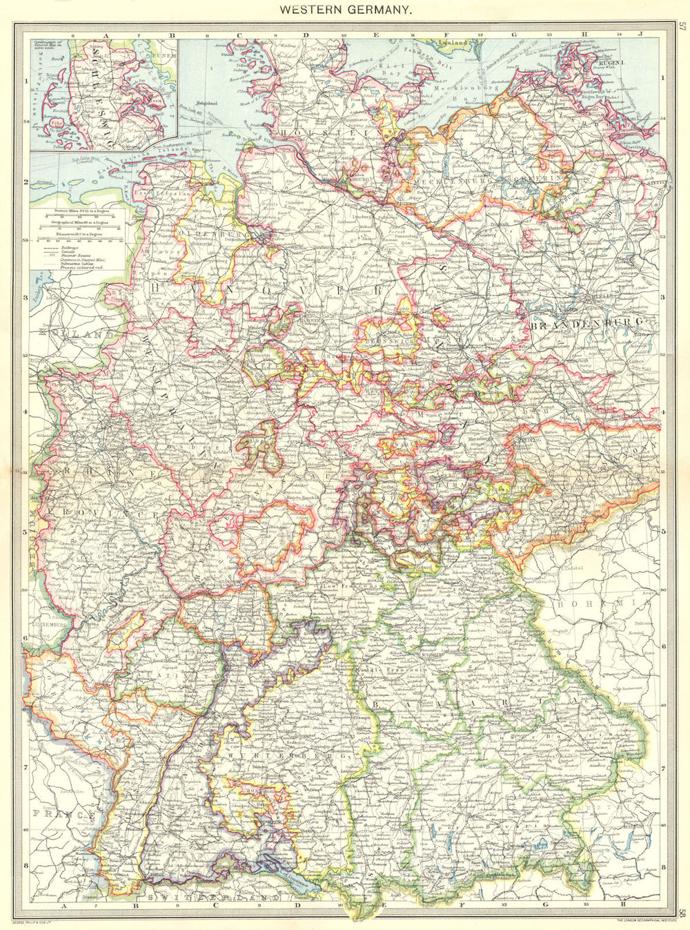 GERMANY. Western Germany; Inset map of Schleswig 1907 old antique chart
