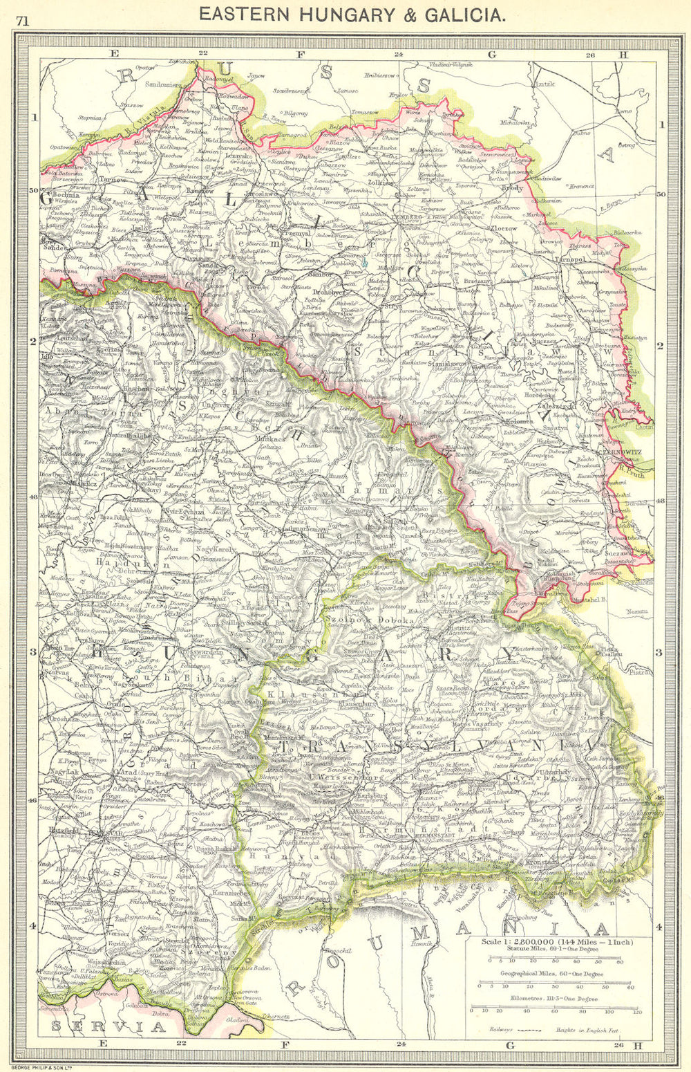 HUNGARY. Eastern Hungary and Galicia 1907 old antique vintage map plan chart