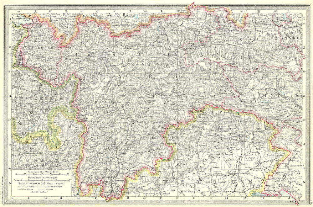 AUSTRIA. The Austrian Tyrol 1907 old antique vintage map plan chart