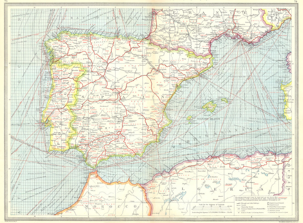 SPAIN. Spain and Portugal. Industries and Communications 1907 old antique map