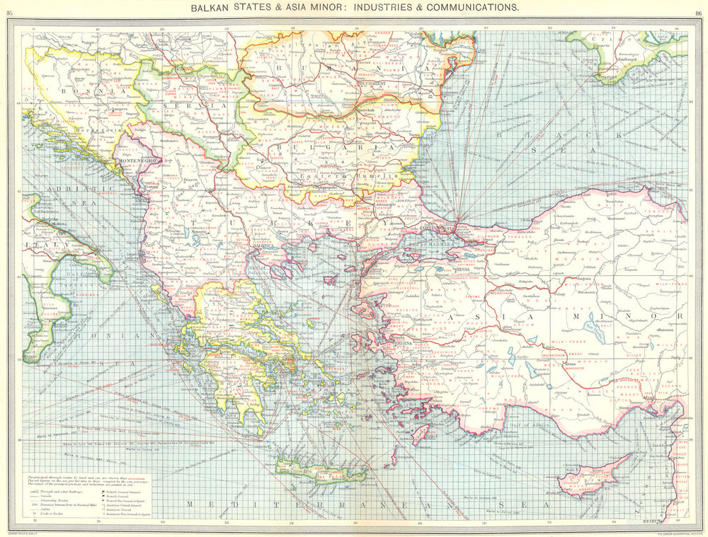 TURKEY. Balkan States & Asia Minor. Industries & Communications 1907 old map