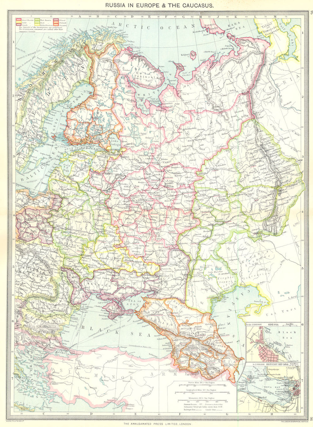 RUSSIA. In Europe & Caucasus; maps of Odessa; Kronstadt Ship Canal 1907