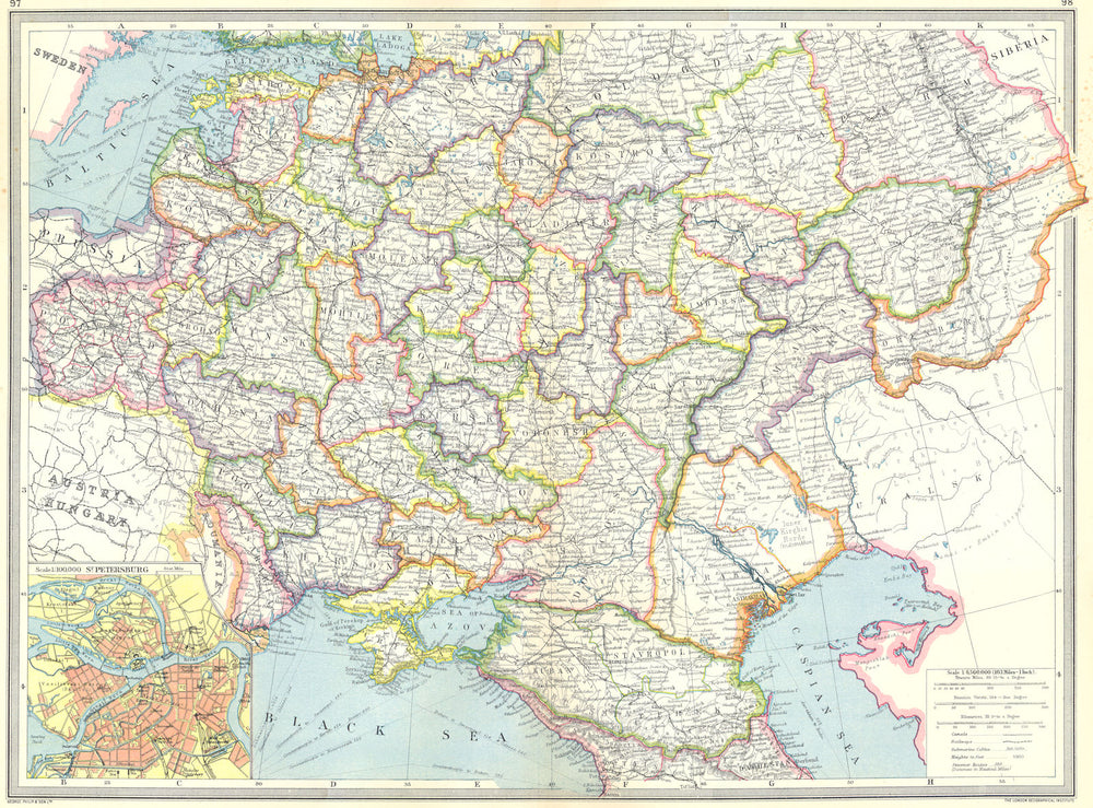 RUSSIA. Central & south; map of St Petersburg 1907 old antique plan chart