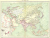 ASIA. Asia. General Map; Inset map of Population map 1907 old antique