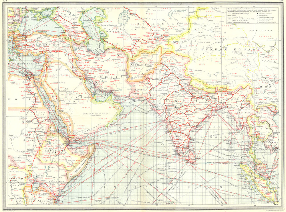 ASIA. The Near East. Industries and Communications 1907 old antique map chart