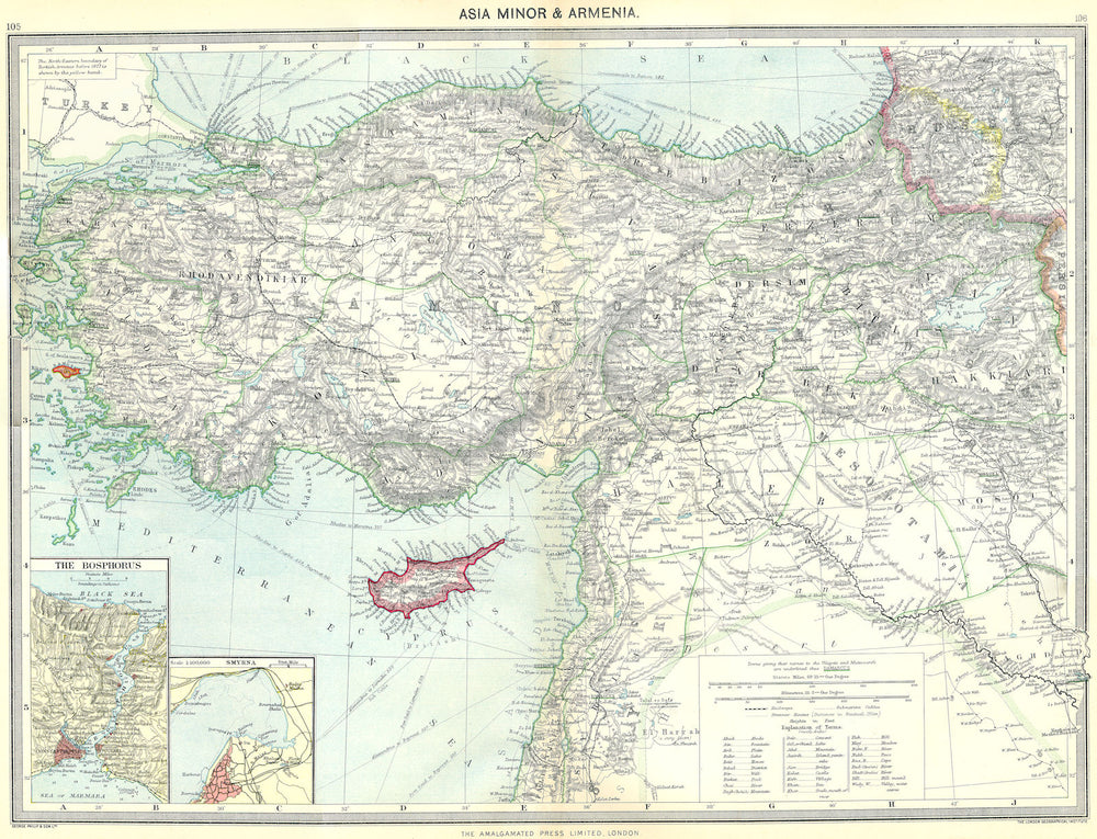 TURKEY. Asia Minor & Armenia; maps of Bosphorus; Smyrna 1907 old antique